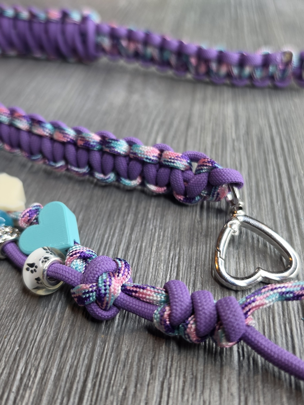 Purple Pink Turquoise Weaved Paracord Lanyard Handle Strap w/ Heart Texas Charm
